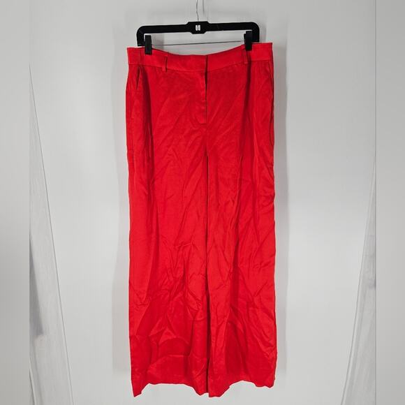 J Crew Collection Red Satin Crepe Full Length Wide Leg Pants 14 - Picture 1 of 12